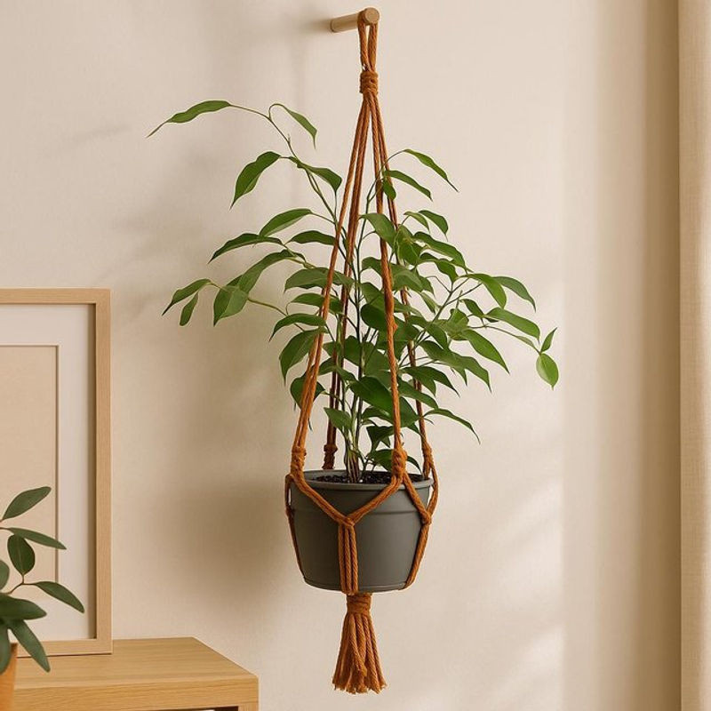 SHAMTAM Macramé Blumenampel Klassisch in Braun, Medium - Bild 1