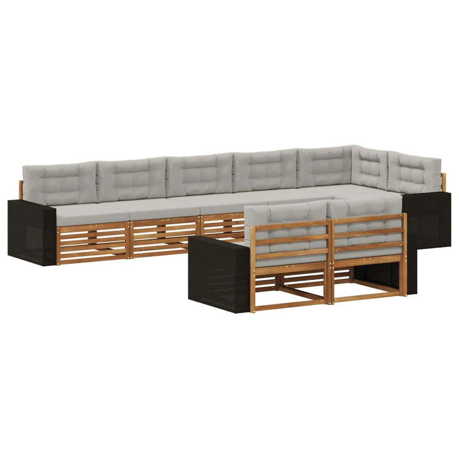 vidaXL Outdoor-Sofagarnitur in L-Form aus Akazienholz mit Kissen, Farbe Braun und Grau - Bild 2