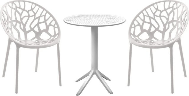DELUKE Bistroset NODAN Gartenmöbelset aus Kunststoff in Weiß für 2 Personen, B/T/H: 70 x 70 x 80 cm - Bild 1
