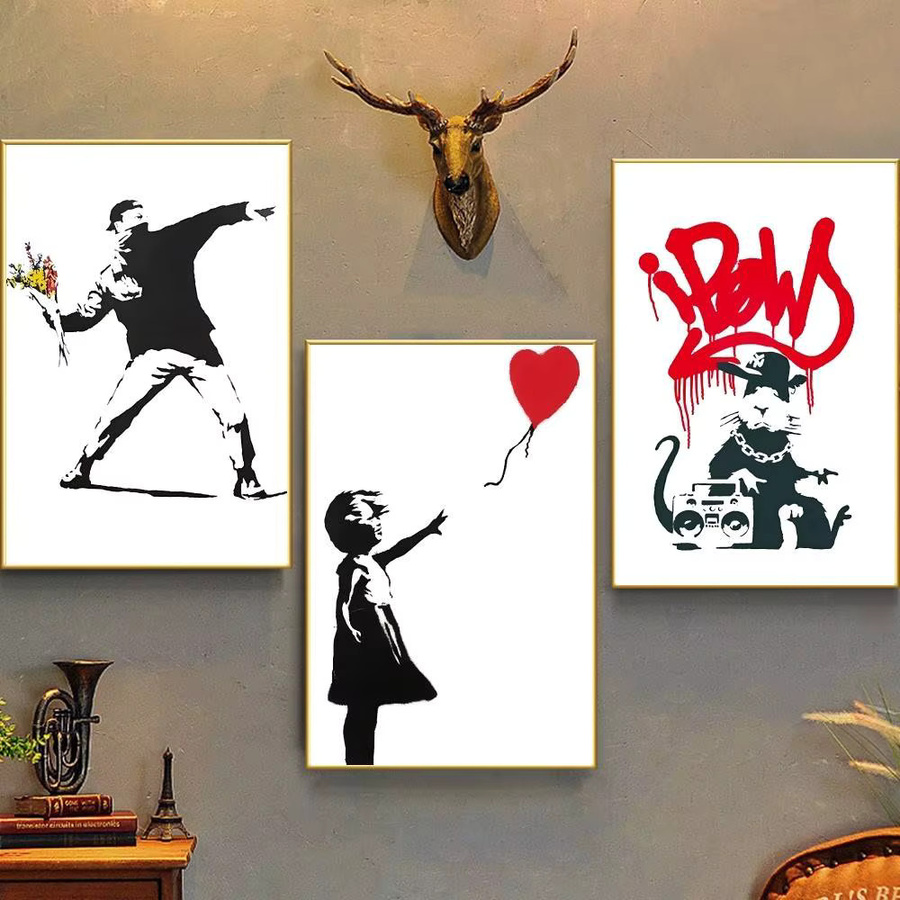 Kayou Wandbild Mädchen und roter Ballon Banksy Art Nordic Characters Wandaufkleber aus wasserfestem Papier, Farbe: Rot und Mehrfarbig, B/H: 20 x 15 cm - Bild 1