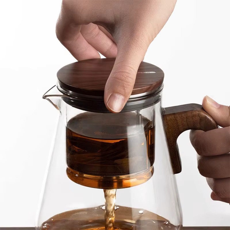 JUSTINLAU Teekanne aus hitzebeständigem Glas mit Magnetschalter und Tee-Wasser-Separator, transparent, mit Holzgriff und Infuser, 500 ml / 800 ml - Bild 2
