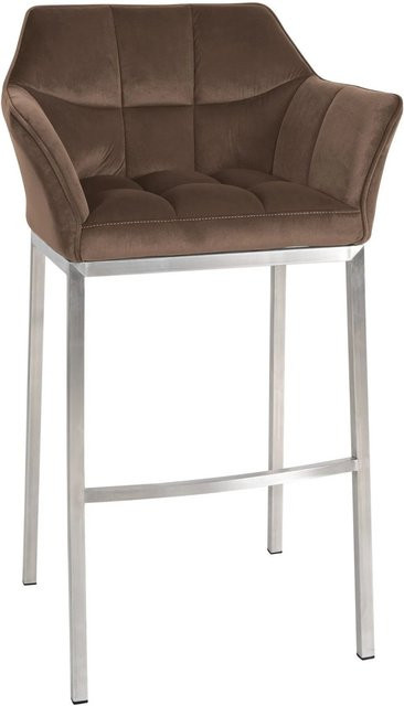 DELUKE Barhocker GIBEL Barstuhl mit Lehne aus Samt in Braun mit silbernem Metallgestell, B/T/H: 64 x 48 x 110 cm - Bild 1