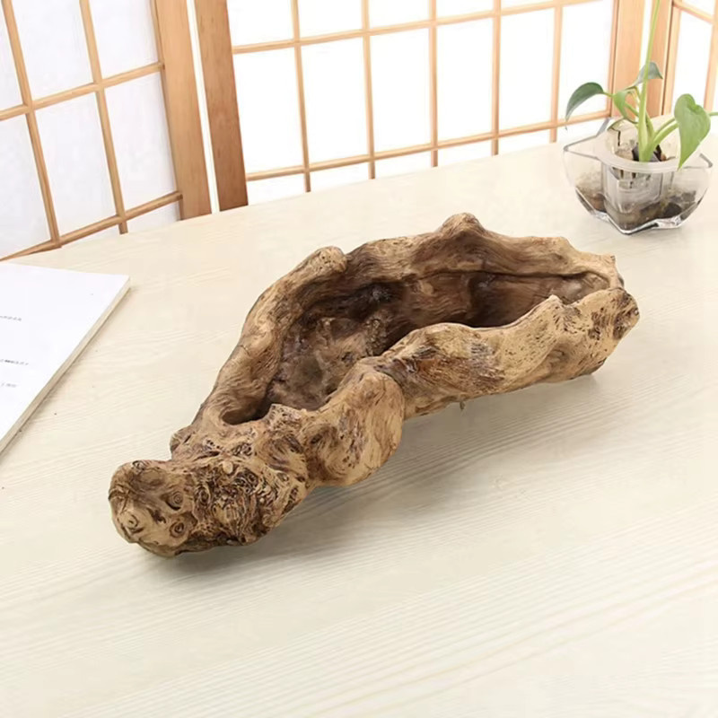 KEKA Pastoral Retro Landschaft Blumentopf aus Harz in Baumstumpf-Optik, Rustikale Treibholz Skulptur für Sukkulenten, Braun - Bild 2
