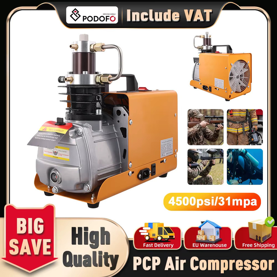 Podofo Hochdruck-Luftkompressor 180W PCP 4500Psi Elektrische Aufblaspumpe mit bürstenlosem Motor und Kühlventilator in Orange - Bild 2