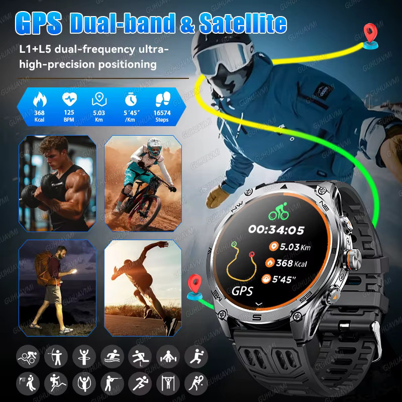 GUHUAVMI Smartwatch, 1,73 Zoll AMOLED-Display, GPS, 10 ATM, Schwarz - Bild 4