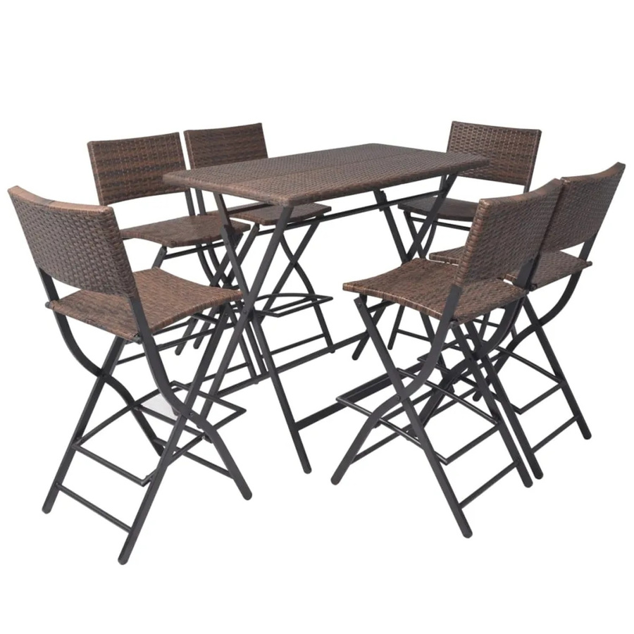 vidaXL 7-tlg Garten-Essgruppe aus Polyrattan und Stahl in Braun, klappbar und modern für Garten, Balkon oder Terrasse - Bild 2
