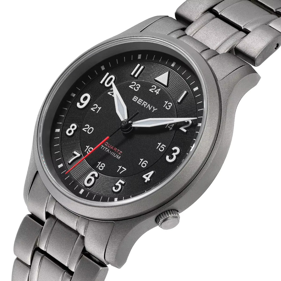 BERNY Armbanduhr, Titan, Quarz, Saphirglas, Herren, Schwarz - Bild 2