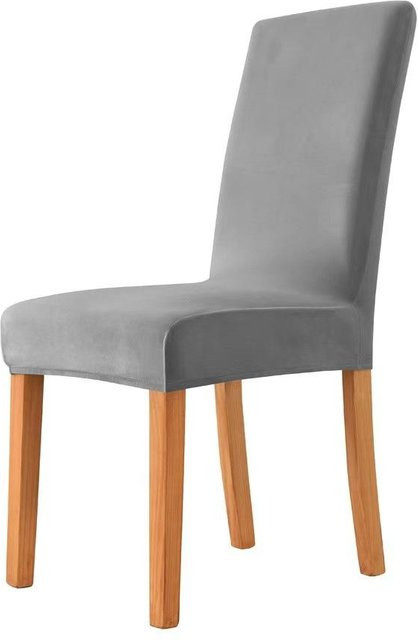 Yiran Furniture Esszimmerstuhl aus Plüsch in Grau mit elastischem Stretch-Bezug - Bild 1