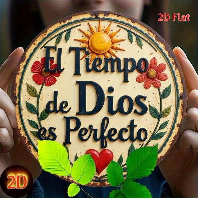 Rundes Vintage-Wandschild aus Eisen von Potdemiel mit Sonnendesign und Spruch El Tiempo de Dios Es Perfecto in Mehrfarbig, Durchmesser: 20 cm - Bild 1