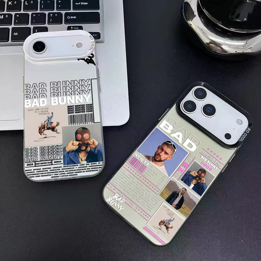 Stoßfeste Handyhülle im Bad Bunny Design für Apple iPhone 11 bis 17 Pro Max, Matte Laser Aurora in Schwarz und Multicolour - Bild 2