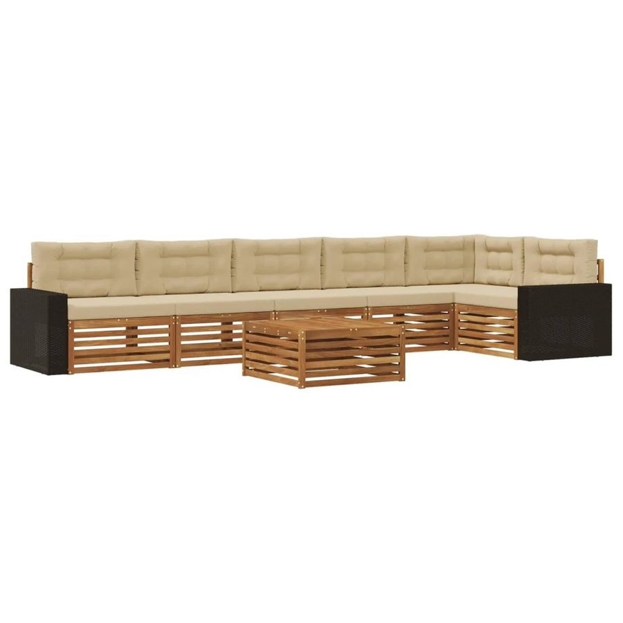 vidaXL Outdoor-Sofagarnitur aus Akazienholz in L-Form, 7-teiliges Set mit Polstern in Natur und Beige, B/T/H: 79 x 79 x 37 cm - Bild 2