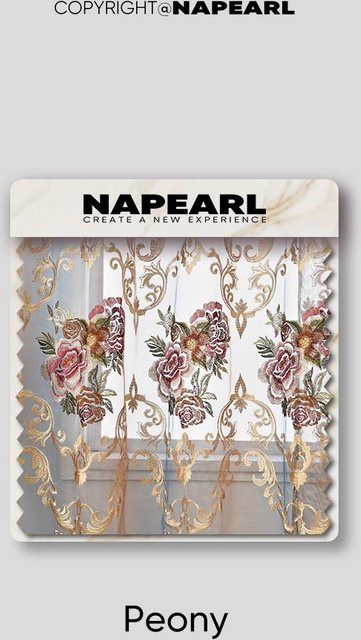 NAPEARL Luxuriöser Tüllvorhang mit floraler Bestickung in Weiß und Multicolour, Breite: 150 cm, Höhe: 200 cm - Bild 1