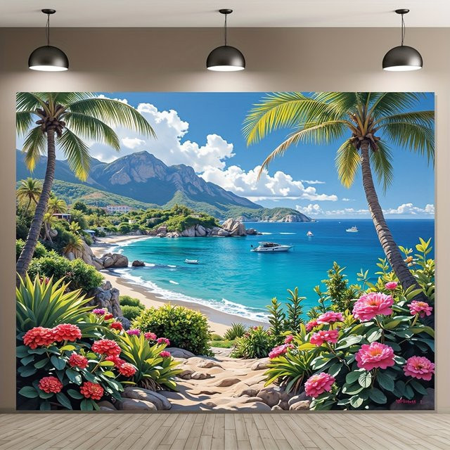 Wandteppich mit Küstenlandschaftsdruck von VIKAMA in Multicolour, dekorativer Wandbehang für dein Wohnzimmer oder Schlafzimmer - Bild 1