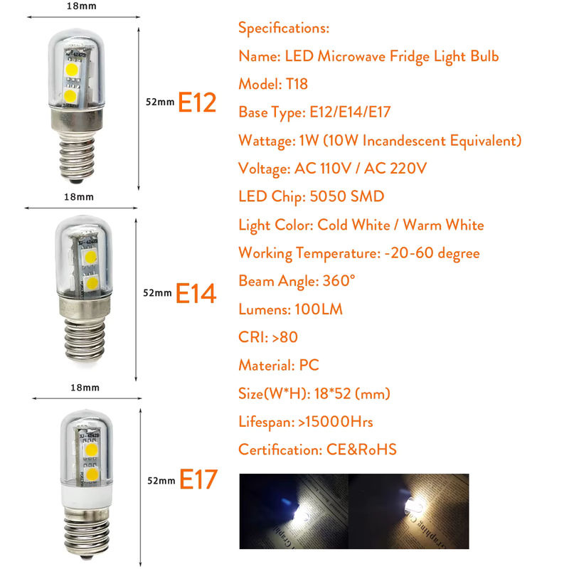 YORYZENG Mini LED Mais Glühbirne E14 SMD 5050 für Kühlschrank und Dunstabzugshaube, transparent - Bild 2