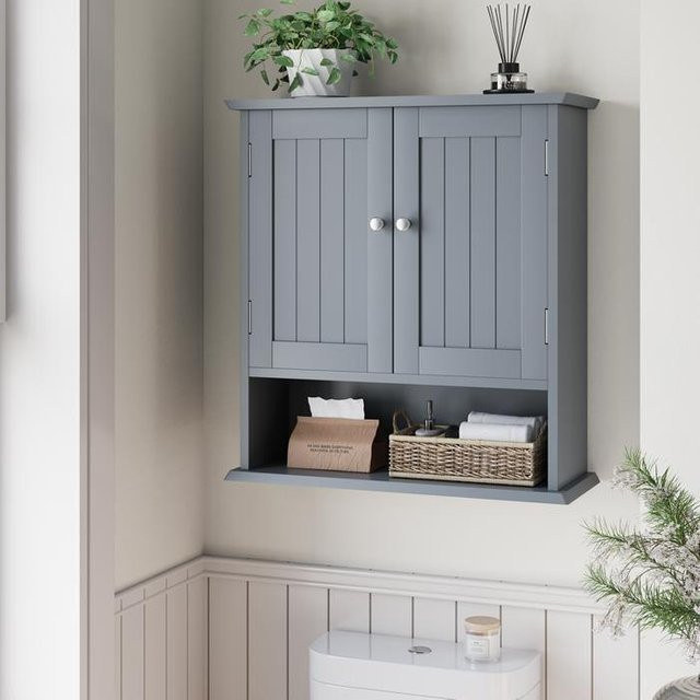MUVOE Badezimmerschrank Wandregal aus wasserfestem MDF in Grau mit modernem Design, B: 19,8 cm, H: 60 cm - Bild 1