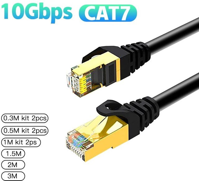 CAT7 Ethernet LAN Kabel mit RJ45 Stecker für 10Gb Netzwerke in Schwarz - Bild 1