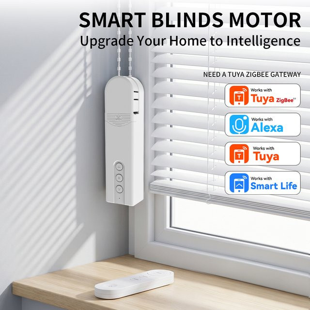 HIMOJO Intelligenter Vorhangmotor in Weiß, batteriebetriebener automatischer Jalousieöffner für Rollos, kompatibel mit Tuya Smart Life App, Alexa, Google und Yandex zur Sprachsteuerung - Bild 1