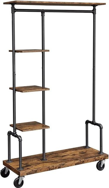 Vasagle Garderobe im rustikalen Design mit Kleiderstange und Rollen, Braun-Schwarz, B/T/H: 40 x 60 x 174,5 cm - Bild 1