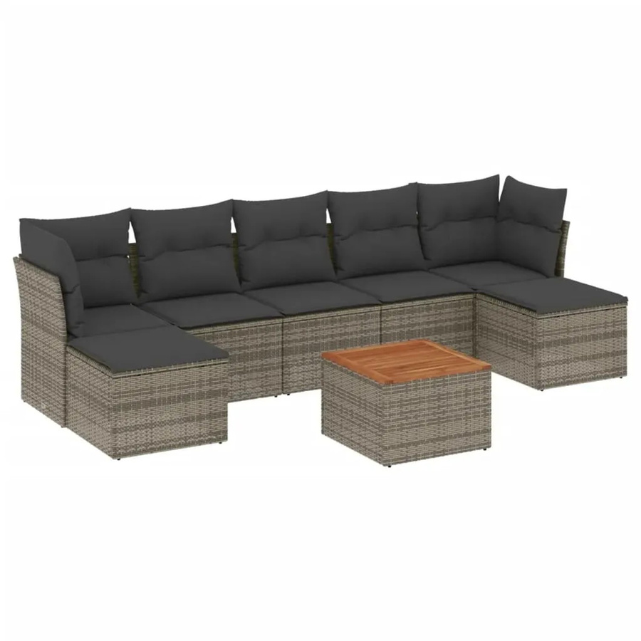 vidaXL 8-teilige Garten-Sofagarnitur aus Poly-Rattan und Akazienholz in Grau mit Kissen - Bild 2