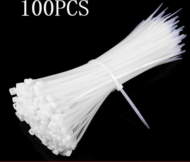 100 Stück selbstsichernde Nylon-Kabelbinder in Weiß aus Kunststoff - Bild 1