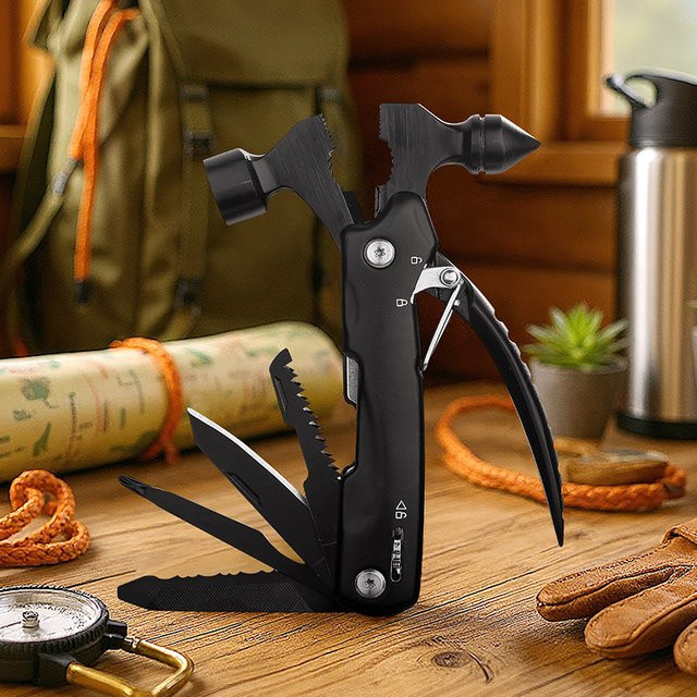 Multifunktions Mini Hammer in Schwarz als Outdoor Camping und Notfall Rettungswerkzeug - Bild 1