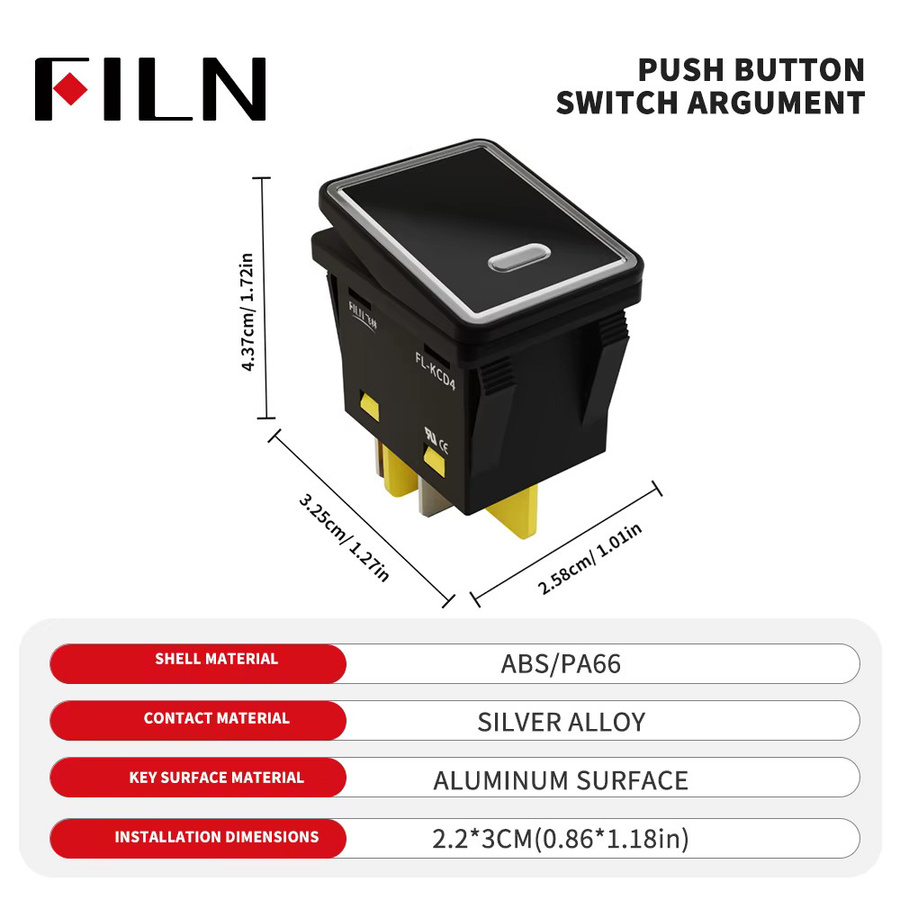 FILN Wasserdichter Wippschalter aus Aluminiumlegierung IP67 für Marine und Automotive, Maße: 30 x 22 mm, Spannung: 12V-24V / 110V / 220V - Bild 2