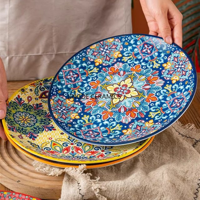 JINGDE CERAMICS Keramikteller für Salat und Obst, Mehrfarbig, Durchmesser: 25,4 cm - Bild 1