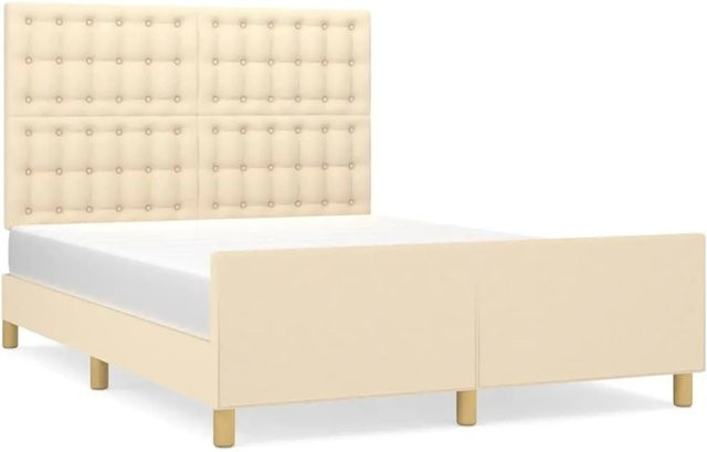vidaXL Bettgestell mit Kopfteil in Beige aus Stoff und Holz, B/T/H: 140 x 190 x 128 cm - Bild 1