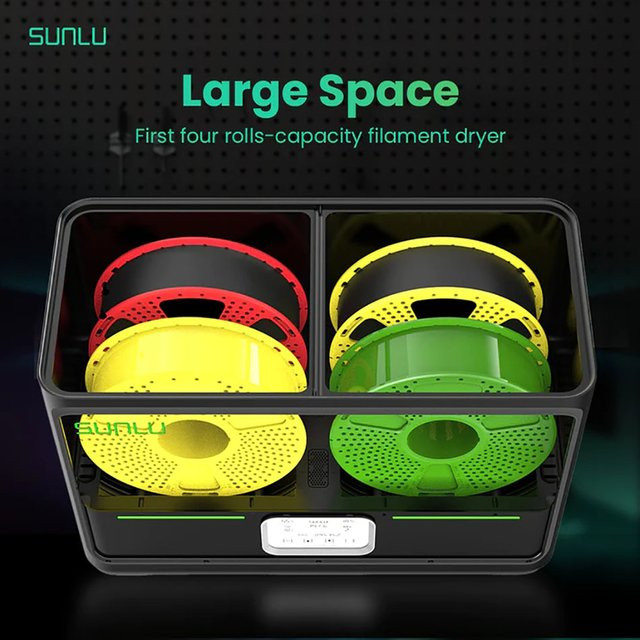 SUNLU S4 3D-Filamenttrockner in Schwarz für PLA und PETG, passend für 1,75 mm und 2,85 mm Filament, inklusive 4 Rollen à 1 kg - Bild 1