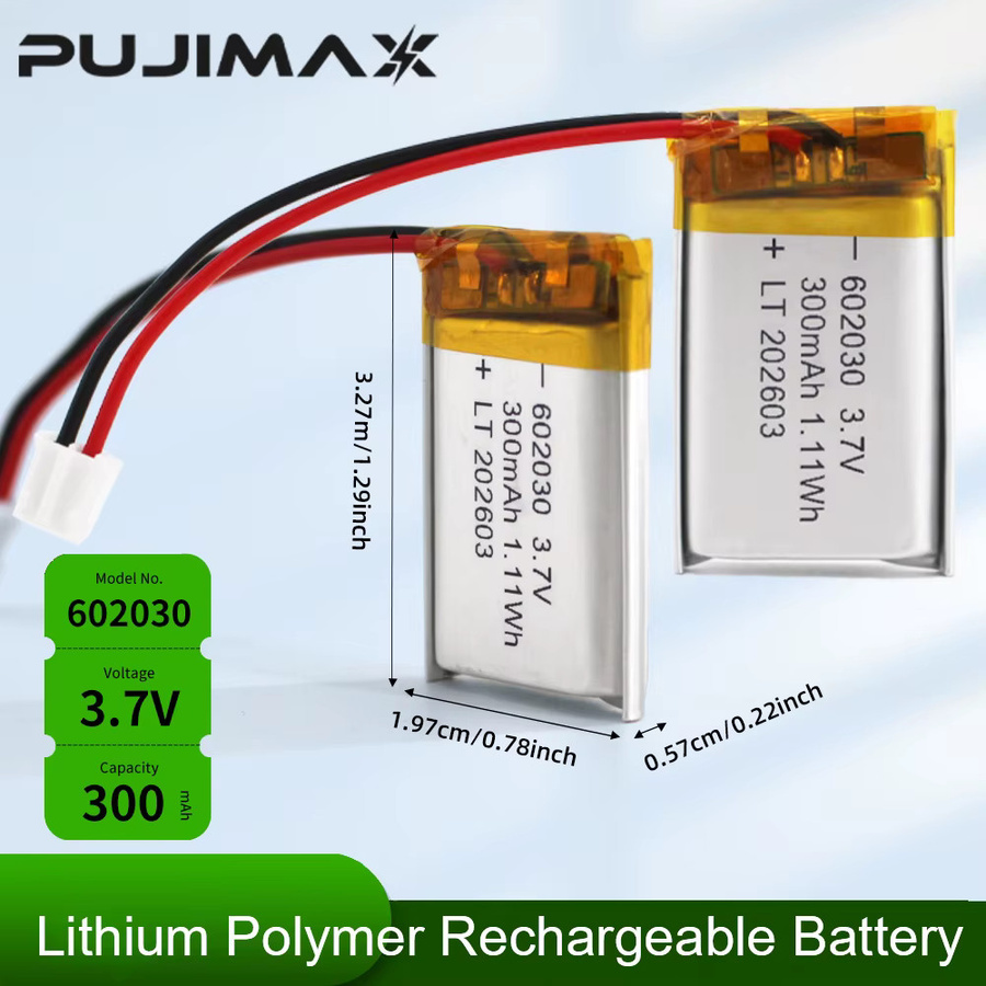PUJIMAX 602030 Lithium-Akku 3,7V 300mAh Li-Ionen-Polymer-Batterie in Silber für Bluetooth-Headset, Lautsprecher und Monitor - Bild 2