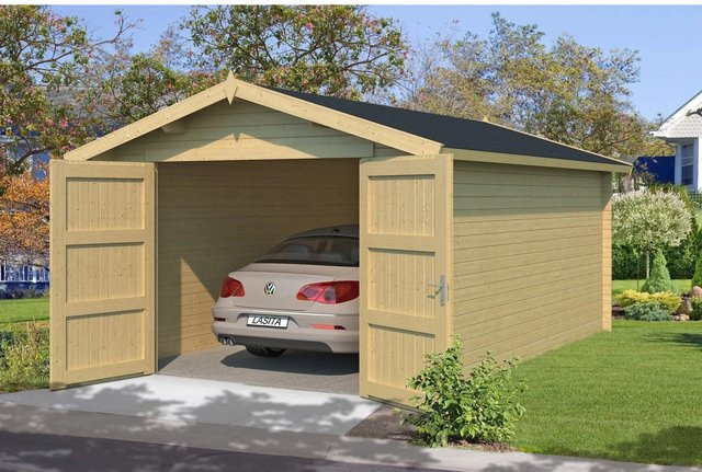 Lasita Blockgarage Mauritius in Natur/Unbehandelt mit Außenmaßen B: 382 cm, T: 560 cm - Bild 1