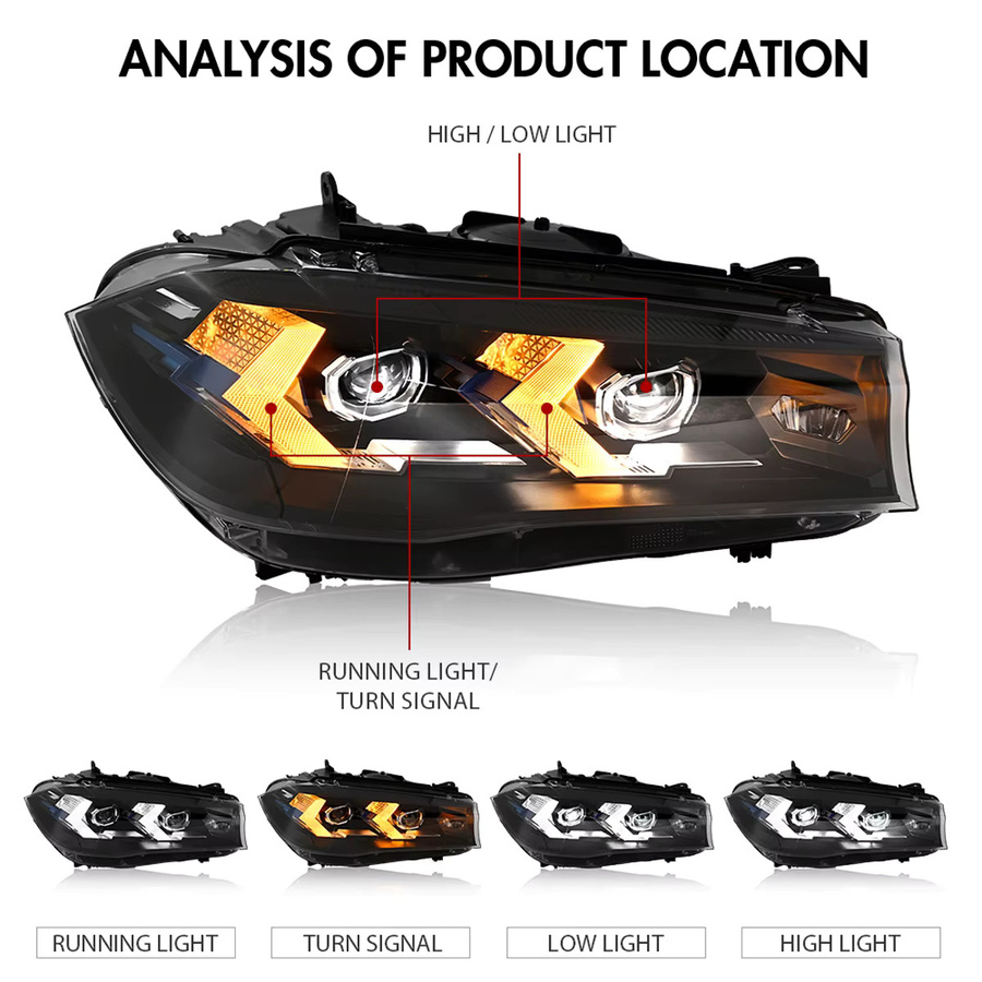 COOLCMP LED-DRL Projektorlinsen-Scheinwerfer-Baugruppe für BMW X5 F15 (2014-2018), Schwarz, passend für Xenon-Scheinwerfer - Bild 4