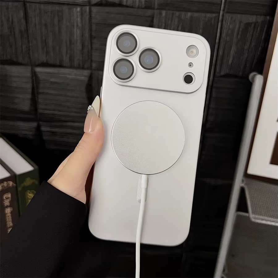 MagSafe Wireless-Ladehülle für Apple iPhone 12 bis 17 Pro Max mit Silikon-Glaslinsenschutz in Silver - Bild 2