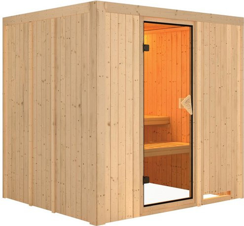 Karibu Sauna Rakvere für 3 Personen aus Fichtenholz in Beige, B/T/H: 198 x 170 x 196 cm - Bild 1