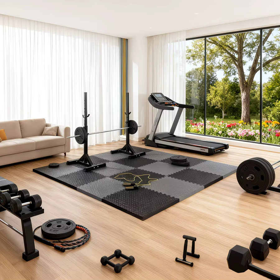 DHDH EVA-Schaumstoff-Bodenmatten Set aus 16 oder 20 Stück, ineinandergreifende Fliesen in Grau und Schwarz, rutschfest, wasserdicht und stoßfest für Fitnessraum, Spielzimmer oder Garage - Bild 2