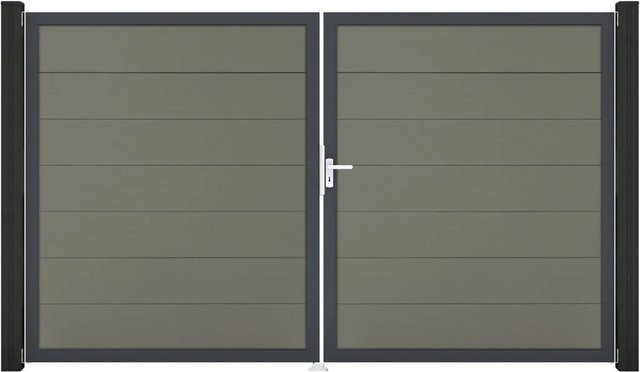GroJa Steckzaun Tor Grande DIN Rechts Doppel-Tor aus Aluminium und BPC in Grau, Breite: 2,0 m - Bild 1