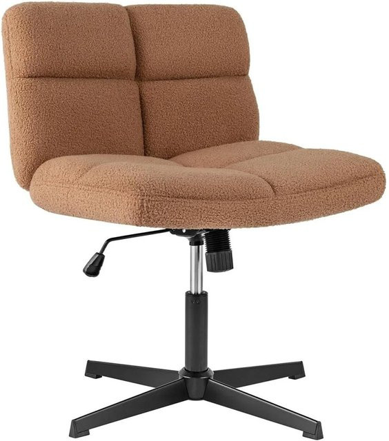 Costway Drehstuhl ohne Armlehnen in Braun mit Bouclé- und Kunstleder-Bezug für Home-Office und moderne Einrichtung - Bild 1