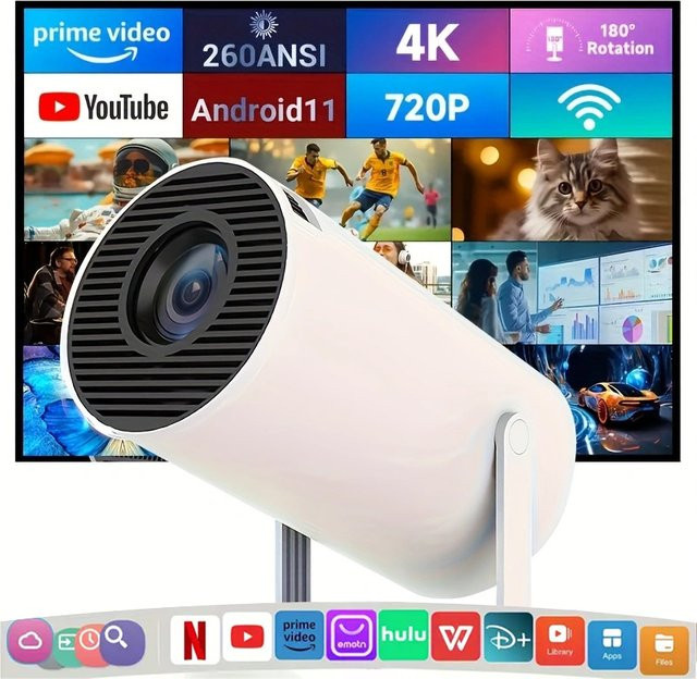 ZNLYRION Tragbarer LED-Projektor in Weiß mit 80-Zoll-Display und 1080P-Unterstützung für Heimkino mit Telefon, TV-Stick oder Laptop - Bild 1