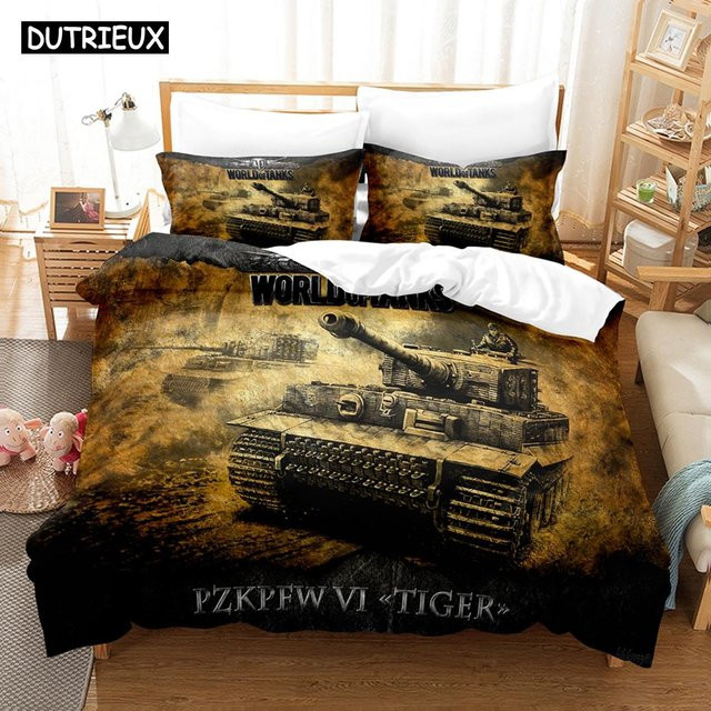 Binchi Outdoor Product 3D Panzer Bettwäscheset aus Mikrofaser mit Kissenbezug, Braun, B/H: 260 x 220 cm - Bild 1