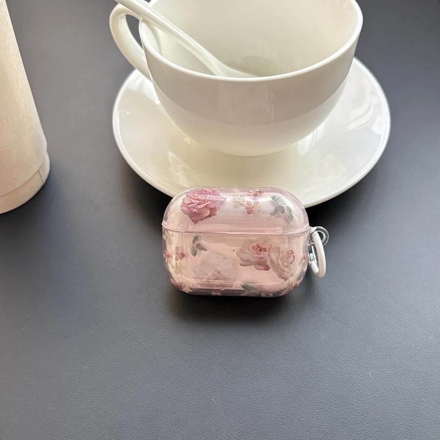 Transparente Schutzhülle mit rosa Pfingstrosen-Blumenmuster für Apple AirPods Pro 1, 2 und 3 - Bild 5