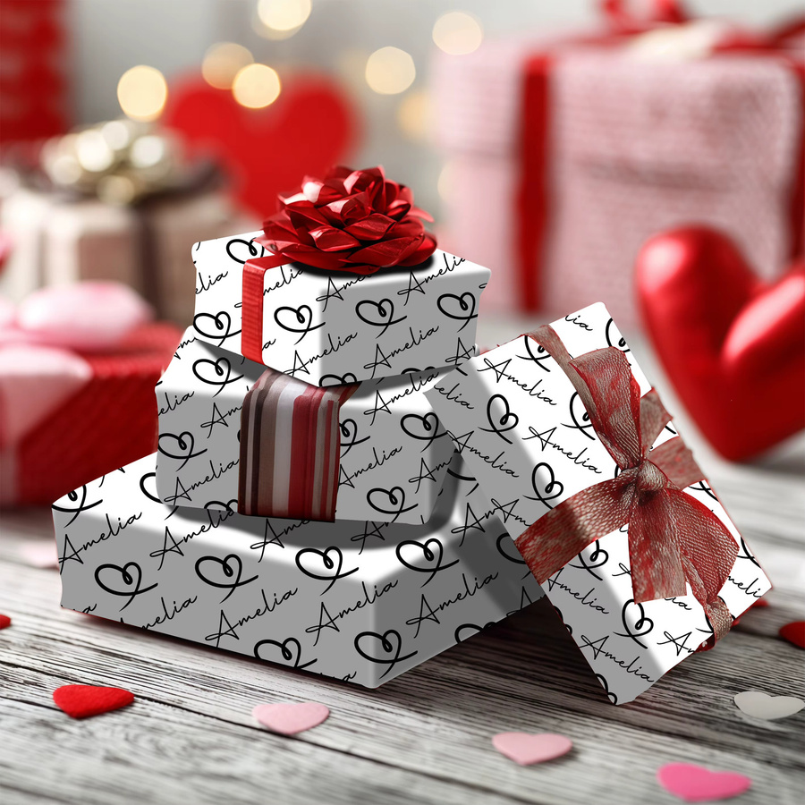 6 Stück personalisierbares Geschenkpapier Joy-enlife für Valentinstag und Hochzeiten mit Herzmuster in Rot und Weiß - Bild 2
