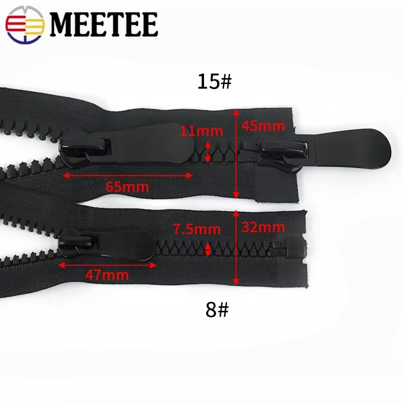 Meetee Kunststoff-Reißverschluss Reparatur-Set mit Doppel- und Einzelschieber für Taschen und Zelte, Farben: Schwarz und Weiß, Länge: 70-150 cm - Bild 3