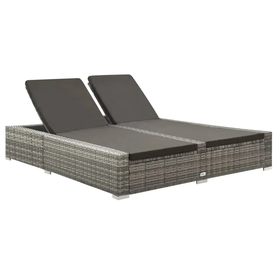 vidaXL Doppel-Sonnenliege aus Polyethylen-Rattan und pulverbeschichtetem Stahl in Anthrazit/Grau mit UV-beständigem Polyester-Polster - Bild 2