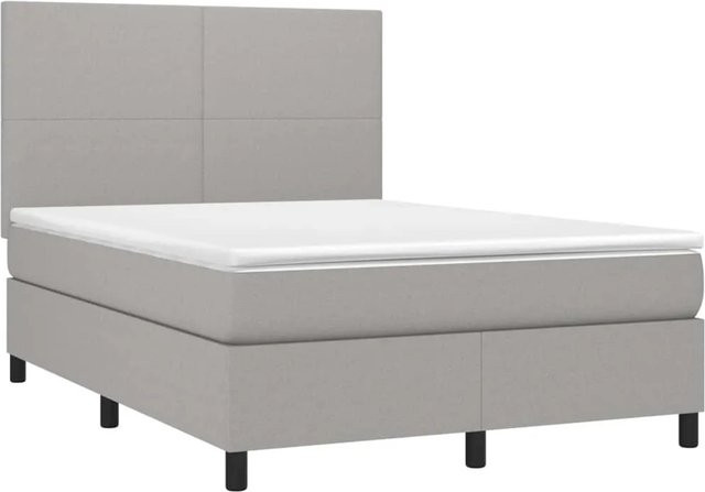 vidaXL Boxspringbett Hybrid mit Matratze und LED-Unterbettbeleuchtung in Hellgrau, B/T/H: 140 x 200 cm - Bild 1