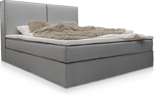 Juskys Boxspringbett Detroit in Grau mit Chenille Stoff und inklusive Topper, Breite: 180 cm, Tiefe: 200 cm - Bild 1