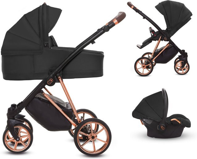 TPFLiving 3in1 Kinderwagen Ultra Stoff Schwarz mit Gestell Roségold - Bild 1