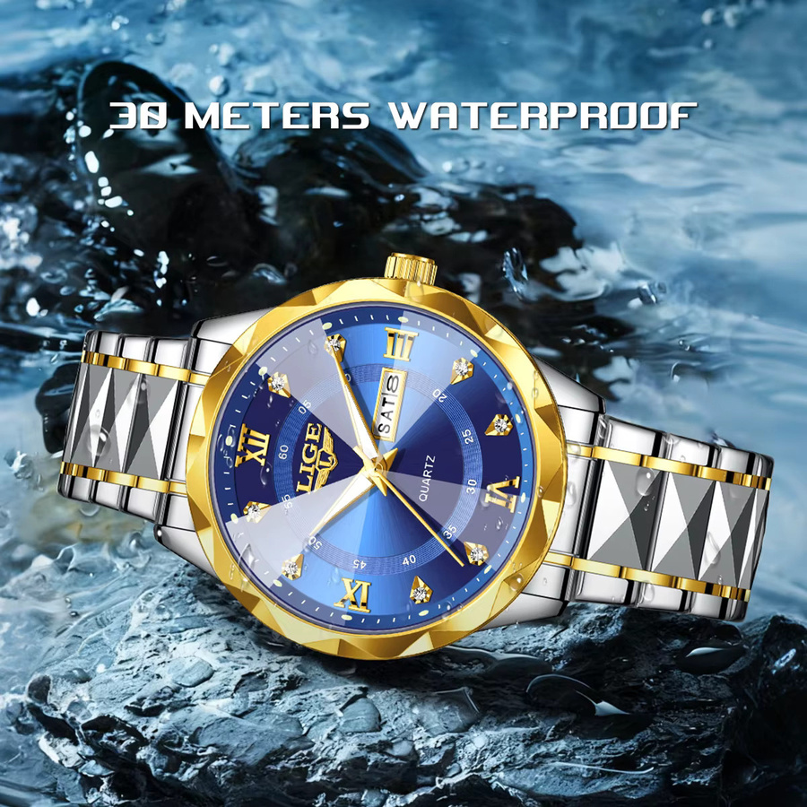 LIGE Armbanduhr Edelstahl, Quarz, Datum, Wochentag, Herren - Bild 5