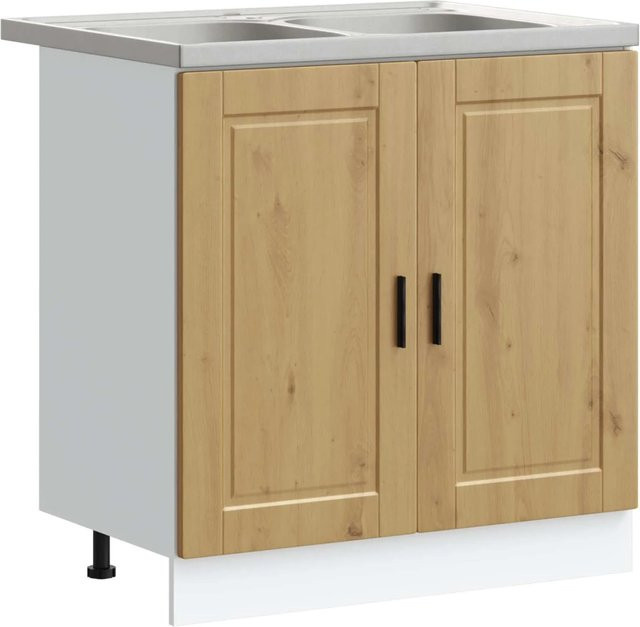 vidaXL Waschbecken-Unterschrank Porto Set aus 2 Stück, Braun Eiche, Holzwerkstoff - Bild 1