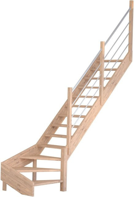 StarWood Treppenwinder Mykonos Pro Eiche in Braun mit Holz-Edelstahl-Geländer, Breite: 80 cm - Bild 1