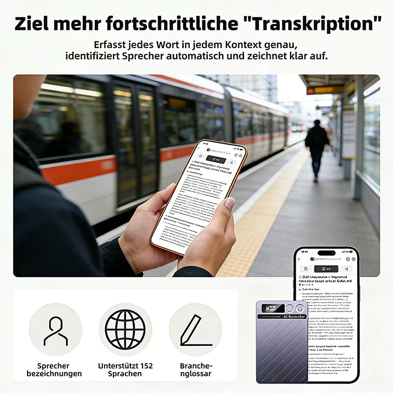 Hganus Tragbarer KI-Sprachrekorder in Blau mit 64 GB Speicher, App-Steuerung und KI-Transkription via ChatGPT-4 sowie Bluetooth 5.3 - Bild 4